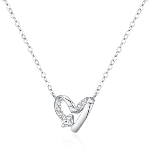Lllunimon Damen 925 Sterling Silber Halskette Exquisite Ewige Liebe Zirkon Anhänger Halskette Mode Halskette Schmuck Geschenk Schlüsselbein Kette Tägliche Kleidung von Lllunimon