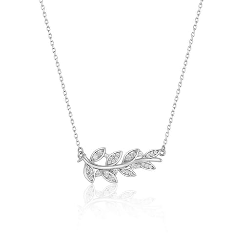 Lllunimon Damen 925 Sterling Silber Halskette Exquisite Ohr Anhänger Halskette Blatt Anhänger Zirkon Schmuck tägliche Kleidung Modeschmuck Geschenke,Silber von Lllunimon