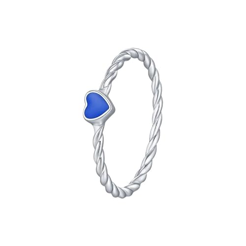 Lllunimon Damen 925 Sterling Silber Ring Herz Emaille Ring modischer und farbenfroher Schmuck für den täglichen Gebrauch Geschenk für sie,Blau,Size 5 von Lllunimon