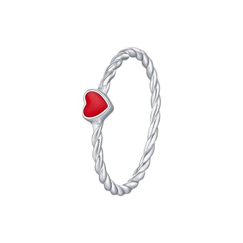 Lllunimon Damen 925 Sterling Silber Ring Herz Emaille Ring modischer und farbenfroher Schmuck für den täglichen Gebrauch Geschenk für sie,Rot,Size 8 von Lllunimon