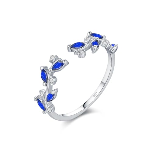 Lllunimon Damen 925 Sterling Silber Ring Mode blaues Blatt Schmuck kreativer Open-Loop-Schmuck für den täglichen Gebrauch Geschenk für sie von Lllunimon