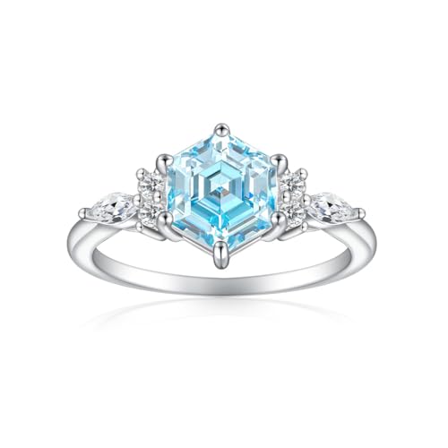 Lllunimon Damen Hochkarätiger Diamant S925 Silber Ehering mit spiegelpolierter Oberfläche, schlichtes und farbenfrohes Schmuckstück. Verlobungsring, ein Geschenk für sie.,Blau,Size 5 von Lllunimon