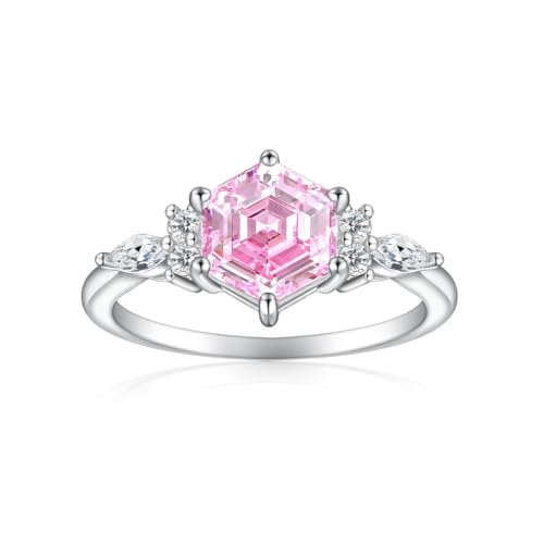Lllunimon Damen Hochkarätiger Diamant S925 Silber Ehering mit spiegelpolierter Oberfläche, schlichtes und farbenfrohes Schmuckstück. Verlobungsring, ein Geschenk für sie.,Rosa,Size 9 von Lllunimon