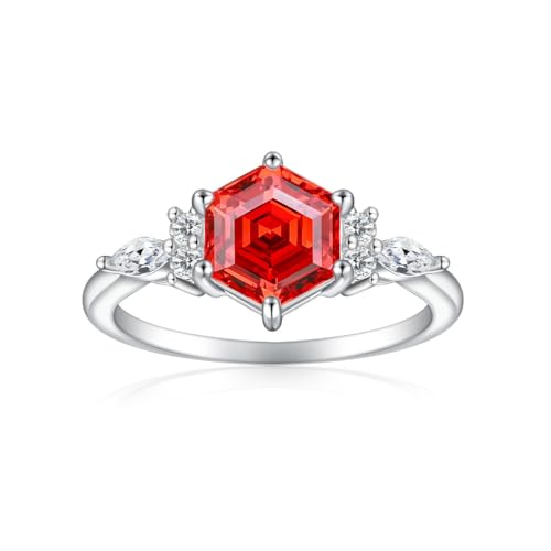 Lllunimon Damen Hochkarätiger Diamant S925 Silber Ehering mit spiegelpolierter Oberfläche, schlichtes und farbenfrohes Schmuckstück. Verlobungsring, ein Geschenk für sie.,Rot,Size 10 von Lllunimon