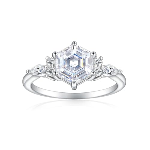 Lllunimon Damen Hochkarätiger Diamant S925 Silber Ehering mit spiegelpolierter Oberfläche, schlichtes und farbenfrohes Schmuckstück. Verlobungsring, ein Geschenk für sie.,Weiß,Size 7 von Lllunimon