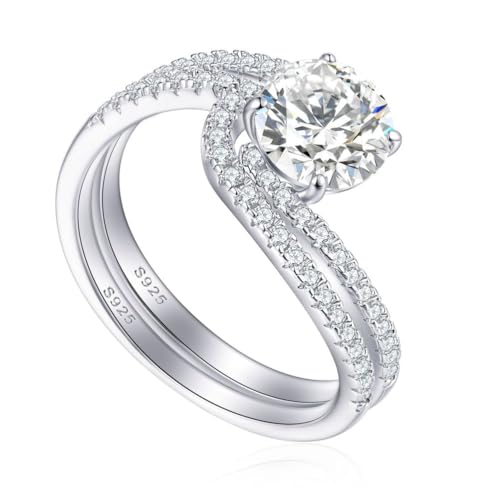 Lllunimon Damen S925 Silber Ewige Ring CZ Nachahmung Diamant Stapelbares Design Hochzeits Schmuck Frauen Geschenk,Size 5 von Lllunimon