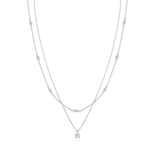 Lllunimon Damen S925 Sterling Silber Halskette Doppel Moissanit Halskette Exquisiter quadratischer Anhänger Schmuck Trendiger Schmuck Modeschmuck Geschenke von Lllunimon
