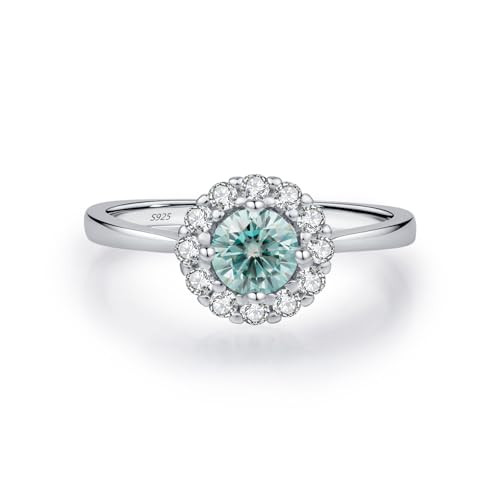 Lllunimon Damenring aus 925er Sterlingsilber Mintgrüner Moissanit-Ring Eleganter Perlenschmuck für Dinnerpartys Jubiläums-Verlobungsaccessoires,Size 9 von Lllunimon