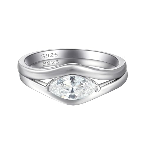 Lllunimon Der Pferdeaugen-Zeilstein-gestapelte S925 Silberring mit Spiegelpoliertechnik, einfache und stilvolle Schmuckstücke für den täglichen Gebrauch, ein Geschenk für sie.,Size 7 von Lllunimon