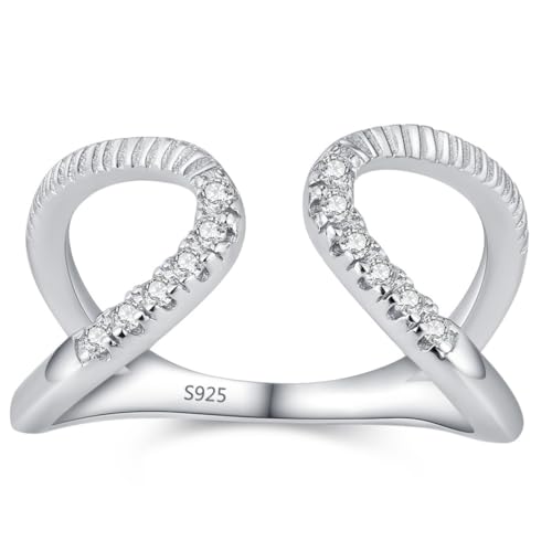 Lllunimon Durchbrochenes Zirkonia S925 Silberring, spiegelpolierte Verarbeitung, schlichte elegante Schmuckstücke für den täglichen Gebrauch, ein Geschenk für sie.,Size 9 von Lllunimon