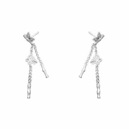 Lllunimon Einfache Bambus Quaste Schmetterling Ohrringe für Frauen Quaste Schmetterling Ohrringe Lange Silber Kette Quaste Ohrringe Schmuck Geschenk von Lllunimon