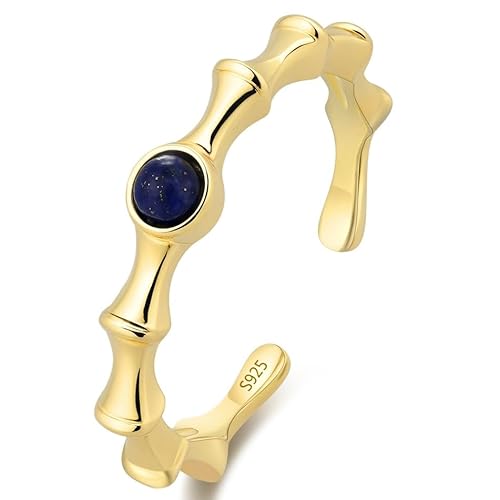 Lllunimon Einfache lapis lazuli S925 Silberring mit vergoldeter Verarbeitung, schlicht und elegant, orientalischer Schmuck. Tägliches Tragen, ein Geschenk für sie.,Size 9 von Lllunimon