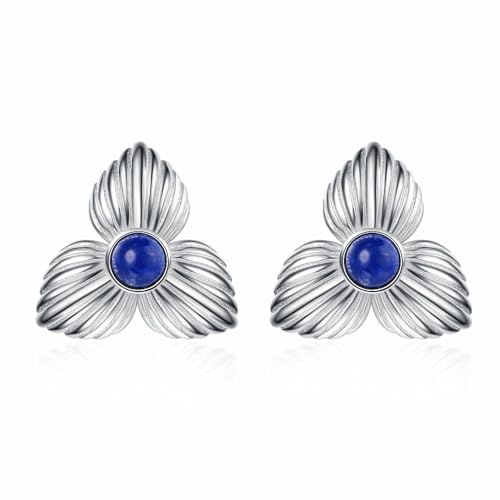 Lllunimon Einzigartige Kleeblume Lapis Lazuli Stollen Ohrringe, 925 Sterling Silber Ohrringe Für Sensible Ohren, Natürliche Edelsteinohrringe Schmuck Für Frauen von Lllunimon