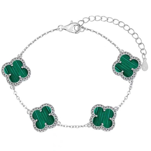 Lllunimon Einzigartiges vierblättriges Kleeblatt Armband für Frauen Männer Weiß Schwarz Grün Lucky Link Klee Armbänder, 925 Sterling Silber Schmuck Weihnachten Valentinstag Geschenke,Grün von Lllunimon
