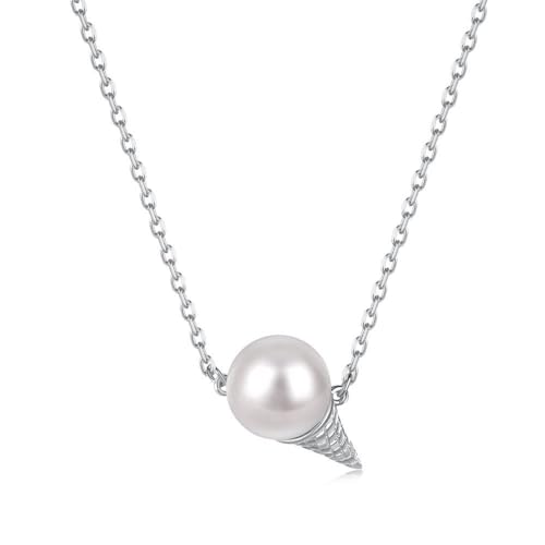 Lllunimon Eis Perle Anhänger Halskette für Frauen 3D süße Eistüte Lebensmittel weiße Perlen Halskette für Frauen Geburtstag Weihnachtsfeier Sommer Urlaub Schmuck Geschenke,Platinum von Lllunimon