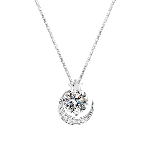 Lllunimon Exquisite Star Moon Anhänger Halskette Damen S925 Sterling Silber Halskette Zirkon Anhänger Tägliche Kleidung Mode Halskette Schmuck Geschenk von Lllunimon