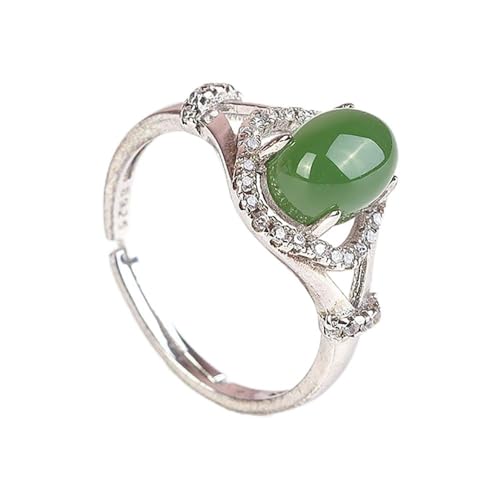 Lllunimon Exquisites Hetisch Grünes Jade -Ring, 925 Sterling Silberring Mit Zirkon, Verstellbarer Kostbarer Edelsteinringgeschenk Für Frauen von Lllunimon
