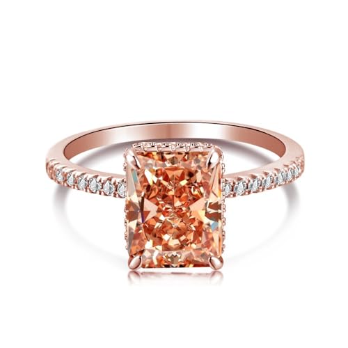 Lllunimon Frauen Rechteck Design High-Carbon Diamant Engagement und Versprechen Ring - 4CT Rechteck Cut 925 Sterling Silber Rosa Cubic Zirkonia Ehering, Superior To Moissanite,C,Size7 von Lllunimon