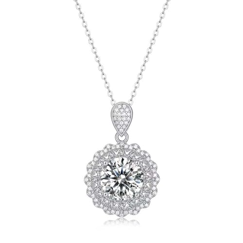 Lllunimon Funkelnde Moissanit-Blumenhalskette Sterlingsilber Moissanit-Halskette für Frauen Hochzeit Verlobungskette Schmuck Geschenke für Sie von Lllunimon