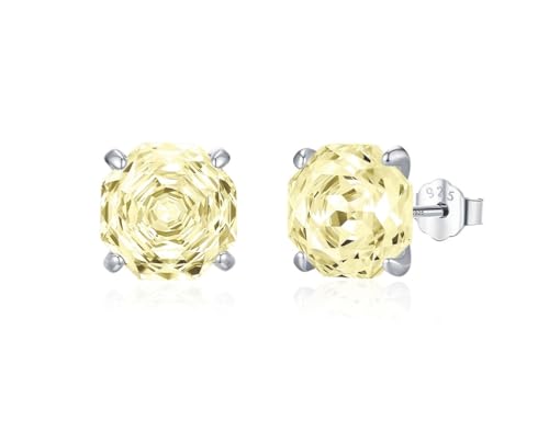 Lllunimon Gänsegelb achteckige Rose 925 Sterling Silber Ohrringe Handgefertigtes Mikro-Set mit weichem Schmuck Eleganter und einfacher Stil Geschenke für den Alltag für Sie,8MM von Lllunimon