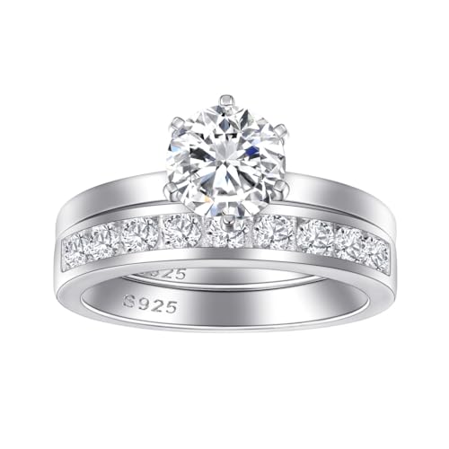 Lllunimon Gestapelte Zirkon S925 Silberring, spiegelpolierte Verarbeitung, schlichte luxuriöse Schmuckstücke. Für den täglichen Gebrauch, ein Geschenk für sie.,A+b,Size 7 von Lllunimon