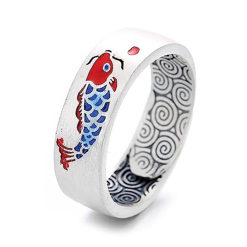 Lllunimon Glückliche Emaille Koi Fisch Ring Vintage 925 Sterling Silber Statement Ringe Einstellbare Wrap Open Charm Ring Für Frauen Männer von Lllunimon