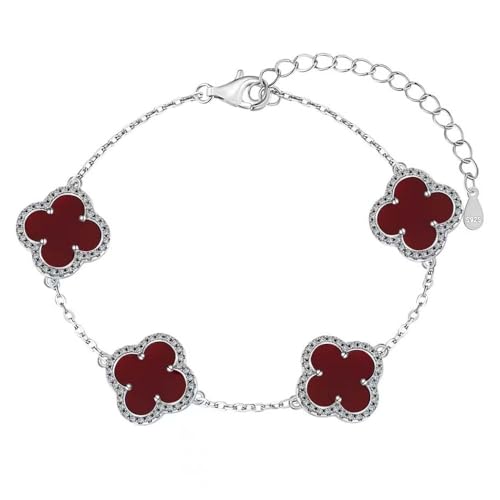 Lllunimon Glücksarmbänder für Frauen Männer Einzigartiges Vierblättriges Kleeblatt Armband Blau Rot Grün Lila Kleeblatt Armband 925 Sterling Silber Armband Schmuck Geschenke,B von Lllunimon