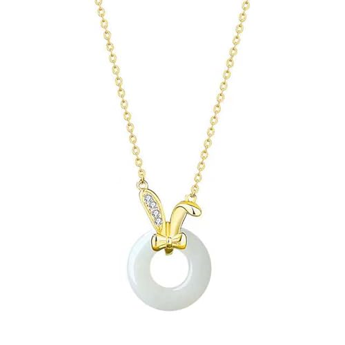 Lllunimon Glückskreis Jadehase Halskette Sterlingsilber vergoldet Hetian Jade Halskette Schmuck Geschenke für Ehefrau Tochter von Lllunimon