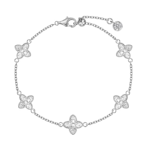 Lllunimon Goldplattierte Sterling-Silberarmbänder, Bangle mit vierblättrigem Kleeblatt-Anhänger, verstellbare Länge, täglicher Gebrauch, Schmuckgeschenk für Frauen,Silber von Lllunimon