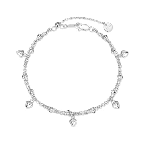 Lllunimon Goldplattiertes Sterling-Silber-Doppelschicht-Armband, Herz-Anhänger-Bangle, eleganter Handanhänger für Frauen, verstellbare Länge, Schmuckgeschenk,Silber Lllunimon Goldplattiertes Sterling-Silber-Doppelschicht-Armband, Herz-Anhänger-Bangle, eleganter Handanhänger für Frauen, verstellbare Länge, Schmuckgeschenk,Silber von Lllunimon