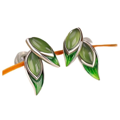 Lllunimon Grüne Blatt Ohrringe, 925 Sterling Silber Jade Ohrstecker, Grüne Jade hypoallergene Ohrstecker für Frauen Mädchen,Silber von Lllunimon