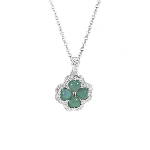 Lllunimon Grüne Jade-Klee-Halsketten Sterlingsilber Damen-Jade-Halsketten Jubiläums-Halskette Glücksschmuck-Geschenke für Ehefrau Mutter Tochter von Lllunimon