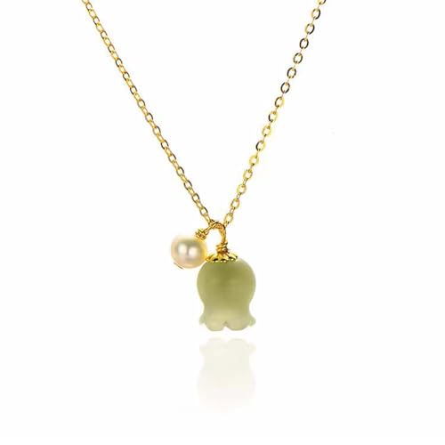 Lllunimon Grüne Jadeglocke Orchidee Halskette Frauen Sterling Silber vergoldet Jade Halskette Schmuck Geschenk für Ehefrau Mutter Tochter von Lllunimon