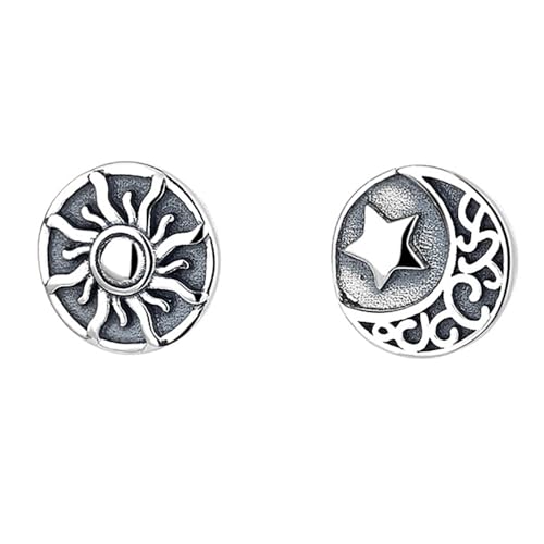 Lllunimon Hypoallergen 925 Sterling Silber Ohrstecker für Männer Frauen, zierliche einfache Sonne Mond & Star Mismatched Ohrstecker mit Vintage Totem von Lllunimon