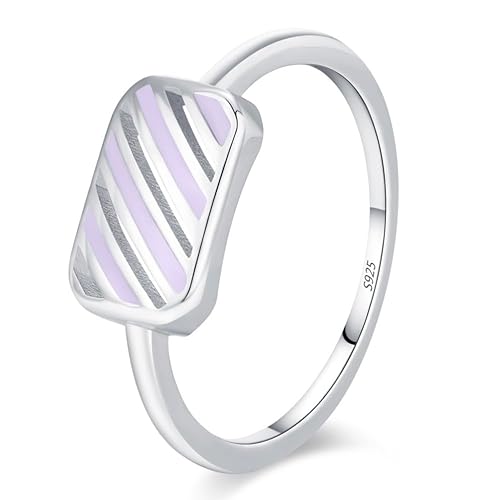 Lllunimon Lila Linien ausgeschnitten Rechteck S925 Silberring, Emaille-Technik, schlichte elegante Schmuckstücke, für den täglichen Gebrauch, ein Geschenk für sie.,Size 5 von Lllunimon