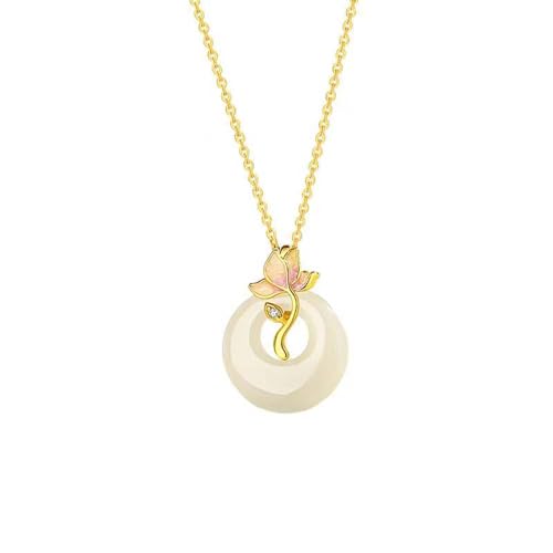 Lllunimon Lucky Circle Jade Halskette für Frauen Sterlingsilber vergoldete Magnolienblume Jade Halskette für Ehefrau Freundin Mama von Lllunimon