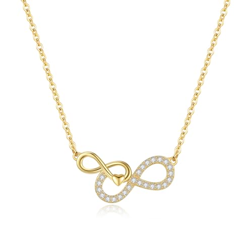 Lllunimon Mobius Ring Halskette Damen 925 Sterling Silber Halskette Unendlichkeit Symbol Anhänger Alltag Tragen Geschenk der ewigen Liebe,Gold von Lllunimon