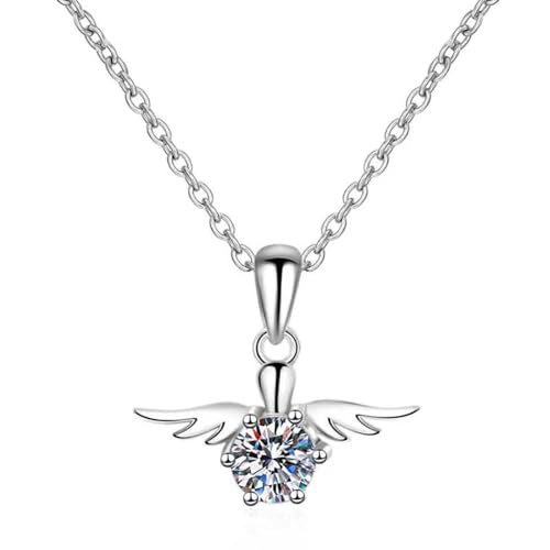 Lllunimon Moissanit-Halskette für Frauen Mädchen Sterlingsilber Moissanit-Engelsflügel-Halskette Niedlicher Schmuck Geschenke für Ehefrau Freundin Tochter von Lllunimon