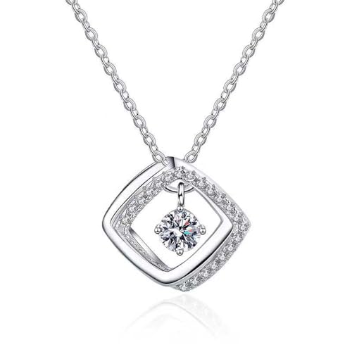 Lllunimon Moissanit quadratischer Kreis Halskette Sterlingsilber Moissanit Halskette für Frauen Schmuck Geschenke für Ehefrau Freundin Tochter Mutter von Lllunimon