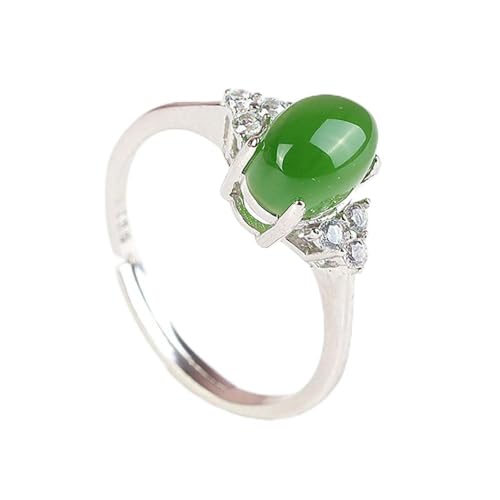 Lllunimon Natural Green Jade Ring Für Frauen Mädchen, S925 Sterling Silber Verstellbarer Statement Ring, Exquisite Edelstein -Ring -Schmuckgeschenke von Lllunimon