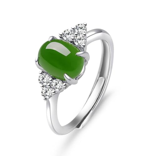 Lllunimon Natural Hetian Green Jade Ring 925 Sterling Silber Statement Ring Für Frauen, Verstellbarer Edelsteinringgeschenk Für Sie von Lllunimon