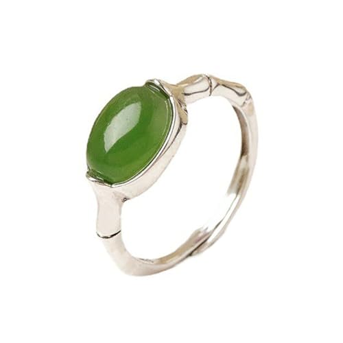 Lllunimon Natural Hetian Green Jade Ringe 925 Sterling Silber Oval Form Offen Verstellbarer Ring Viel Glück Schmuck Geschenke Für Frauen von Lllunimon