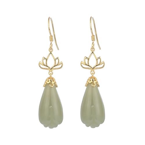 Lllunimon Natural Hetian Jade Magnolia Blumenohrringe Für Frauen, 925 Sterling Silber Long Hangle Drop Ohrringe, Lucky Lotus Ohrringe Schmuckgeschenke von Lllunimon