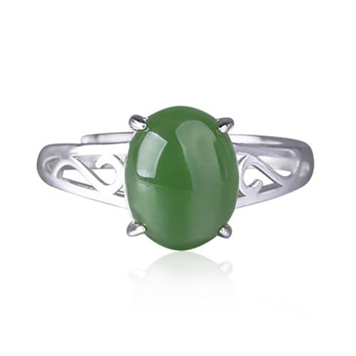 Lllunimon Natural Oval Green Jade Ring, Mode 925 Sterling Silber Edelstein Ring Verstellbarer Statement Ringe Schmuck Geschenk Für Frauen von Lllunimon