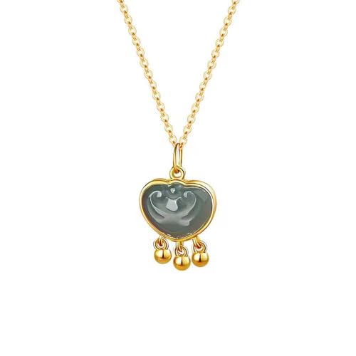 Lllunimon Niedliche Jadeschloss-Halskette Sterlingsilber vergoldet Hetian Jade Halskette Glücksschmuck Geschenk für Ehefrau Mutter Tochter von Lllunimon