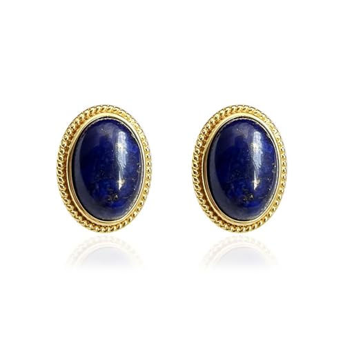 Lllunimon Palaststil Ovaler Lapis Lazuli -Hölzer Ohrringe, Natürlicher Blauer Edelstein -Post -Ohrringe, Handgefertigter Schmuck Für Frauen Mädchen von Lllunimon