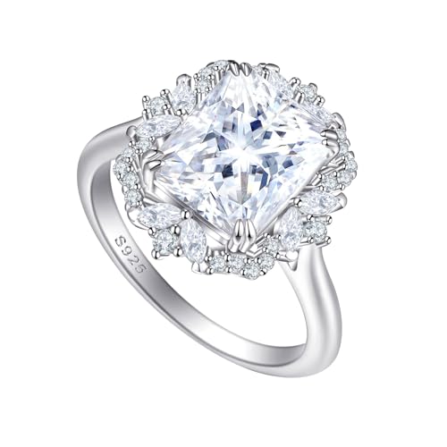 Lllunimon Quadratische Hauptdiamantgruppe S925 Silberring, spiegelpolierte Verarbeitung, schlichte und elegante Schmuckstücke, Hochzeitsaccessoires, ein Geschenk für sie.,Size 9 von Lllunimon
