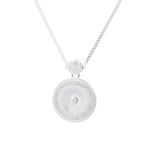Lllunimon Ruyi Disc S925 Halskette aus Sterlingsilber Glitzer Diamant eingelegt gebürsteter Anhänger Verstellbarer Kettenschmuck Einfacher Stil Geschenke für den Alltag für Sie von Lllunimon