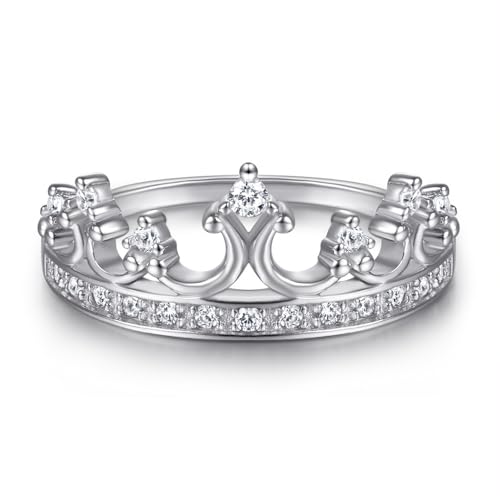 Lllunimon S925 Silber Krone besetzter Diamantring CZ kubisches Zirkon Elegantes Schmuckstück für die Ehe, Geschenk für sie,Size 6 von Lllunimon