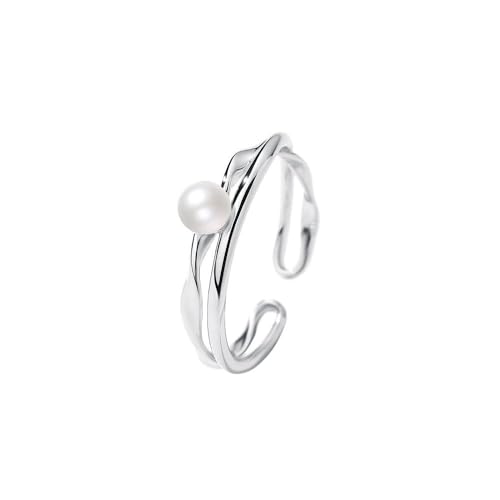 Lllunimon S925 Sterling Silver Doppelter Schicht-Rundperlenring für Frauen Imitationsperlenring in Weiß Farbe Braut Hochzeits Verlobungs Schmuck für Frauen von Lllunimon